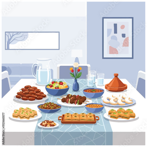 Delicious Middle Eastern Cuisine on Dining Table.