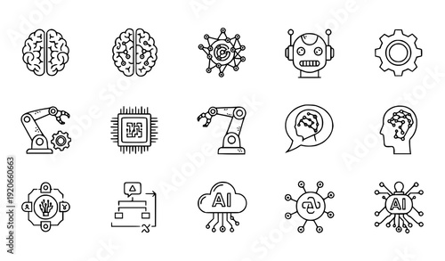 Artificial Intelligence Thin Line Editable Icon Set