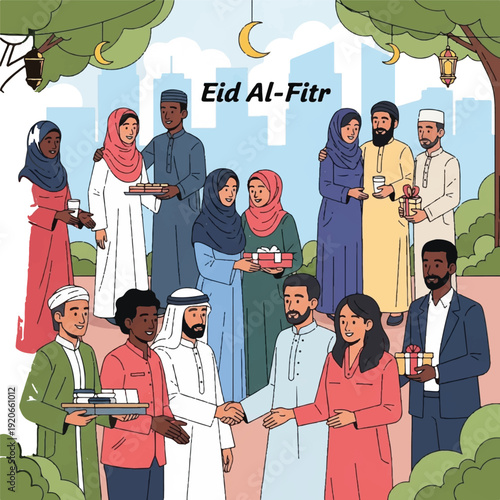Diverse Group of People Celebrating Eid Al Fitr.