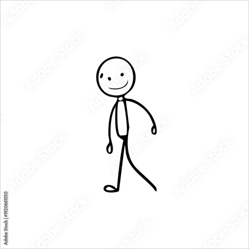 Simple stick figure character walking calmly on an isolated white background.