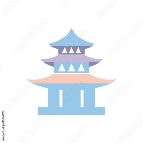 Minimalist Blue and Pink Asian Pagoda Illustration