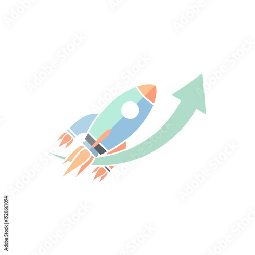 Rocket Launching with Upward Arrow Symbolizing Growth