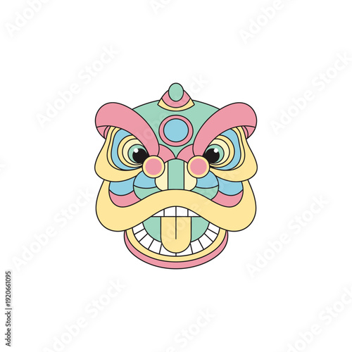 Colorful Chinese Lion Dance Mask Illustration