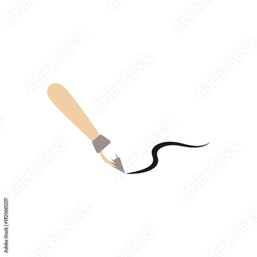 Paintbrush Drawing Black Curved Line on White Surface