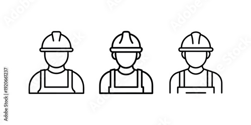 Worker line icon set. simple constructor worker on white background. construction worker vector icon. engineer with safety helmet vector
