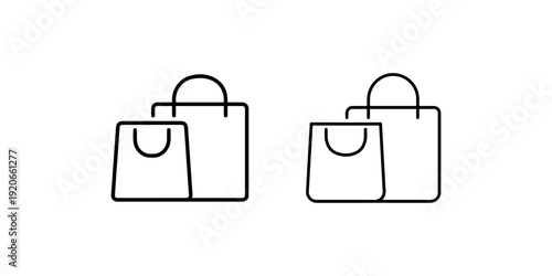 Shopping bag icon set with paper carrier handle isolated on white background vector illustration representing retail commerce and consumer purchase symbols