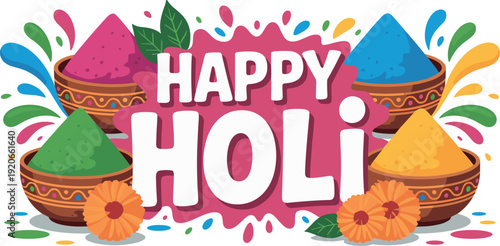 Vibrant holi celebration with colorful powders and flowers