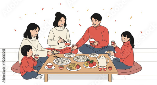 Family Gathered Together Enjoying Traditional Feast Celebrating Cultural Bonding