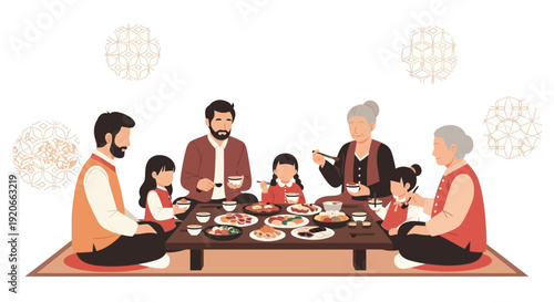 Family Gathering: Sharing a Delicious Meal and Treasured Moments Together, a Beautiful Scene