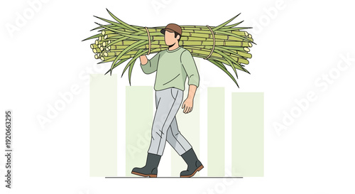 Farmer Carrying Sugarcane, A Vector Illustration Depicting Labor and Agriculture Work