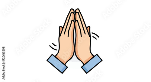 Cartoon illustration of two hands pressed together in a gesture of prayer or greeting.
