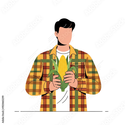 Farmer Displaying a Freshly Harvested Ear of Corn, Agriculture and Farming Concept