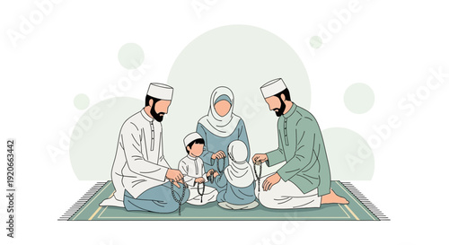 Generational Islamic Family Practicing Spirituality Together With Prayer Beads