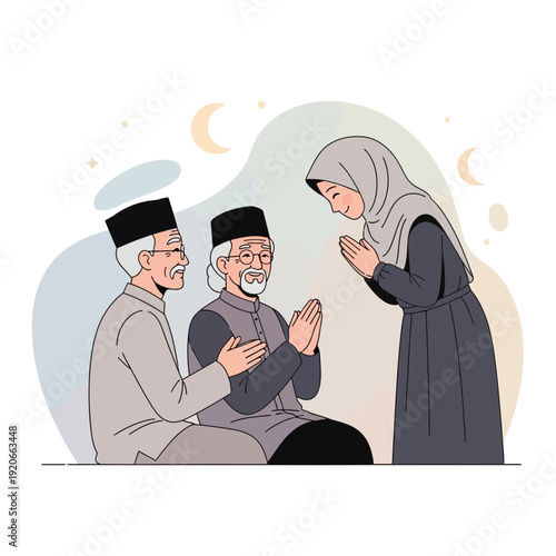 Generational Harmony During Islamic Celebration Greeting Elders With Respect And Love
