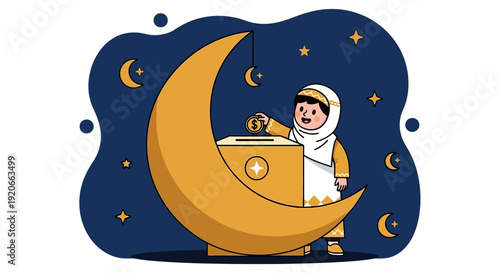 Generosity Under The Crescent Moon Children Donating During Ramadan