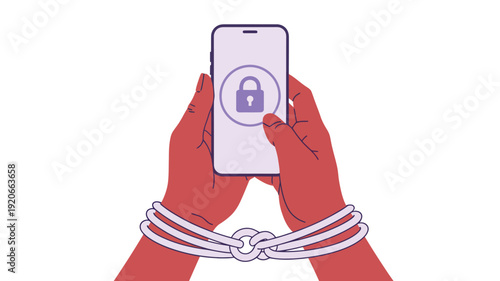 Locked hands holding a mobile device, symbolizing digital restriction and security