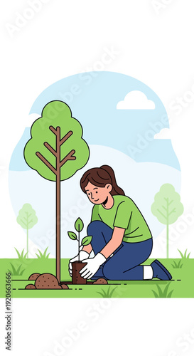 Gardener Plants Sapling Creating Green Future For Earth