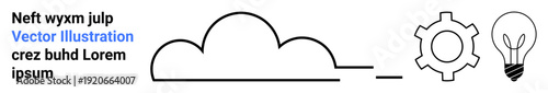 Cloud outline connected to a gear and light bulb, symbolizing innovation, technology, and creativity. Ideal for cloud computing, engineering, innovation, creativity, design process optimization