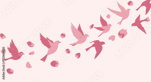 Graceful Flock Of Pink Birds Soaring Through Gentle Petals