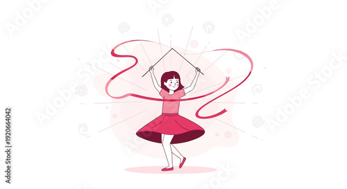 Graceful Girl Performs Rhythmic Gymnastics With Ribbon