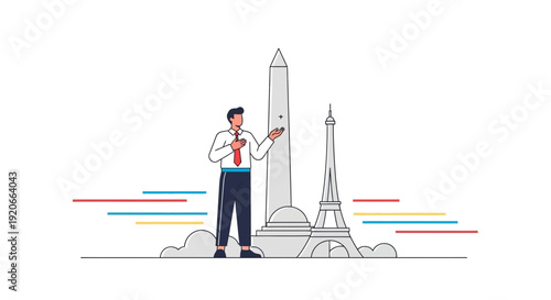 Global Business Leader Presenting International Landmarks And Opportunities