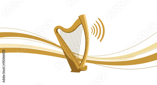 Golden Harp Soundwaves Abstract Design