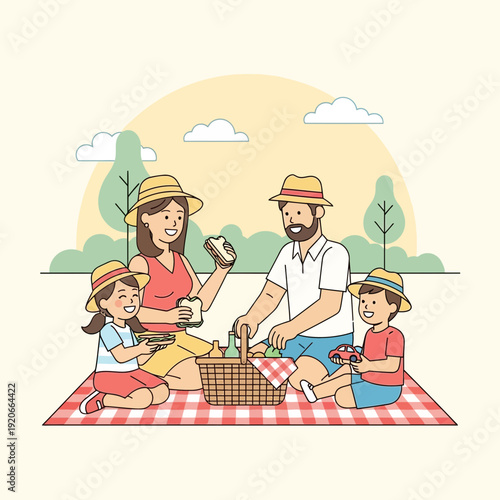 Happy Family Enjoying A Sunny Outdoor Picnic Together