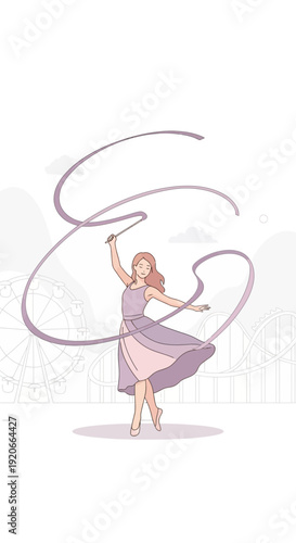 Graceful Dancer Performing With Ribbon At Amusement Park