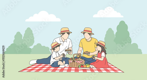 Happy Family Enjoying A Sunny Picnic In The Park
