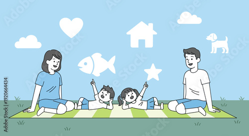 Happy Family Enjoying Outdoor Picnic Day With Playful Imagination