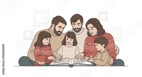 Happy Family Enjoying Reading A Photo Album Together