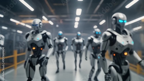 Wallpaper Mural Sci-Fi Dystopian Robot Army of Grey Androids Marching Through Industrial Factory Torontodigital.ca