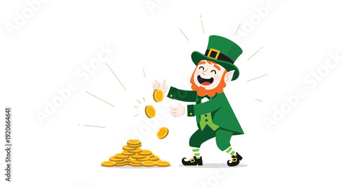 Happy Leprechaun Tossing Gold Coins Joyful Celebration of Wealth and Luck