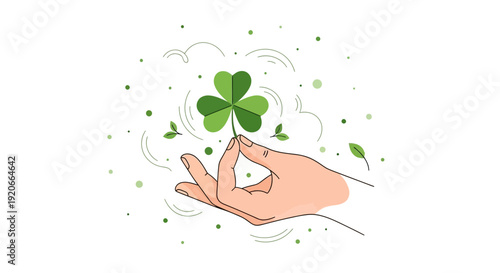 Hand Holds Lucky Clover Symbolizing Good Fortune and Growth