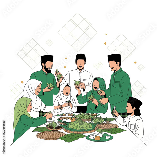 Happy Islamic Family Gathering Celebrating Traditions Around A Festive Meal