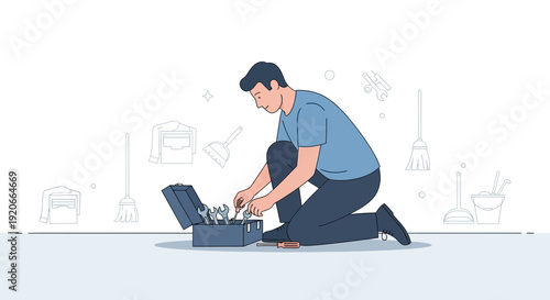 Handyman Selecting Tools From Toolbox for Repair Service