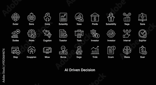 AI Driven Decision Icons Set, Business and Finance