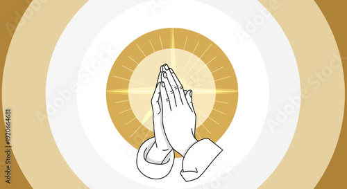 Hands Clasped In Prayer With Radiant Golden Aura Background