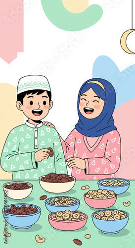Happy Muslim Couple Sharing Sweet Treats During Festive Occasion