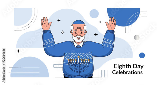 Happy Old Man Celebrating Eighth Day Of Hanukkah Joyfully