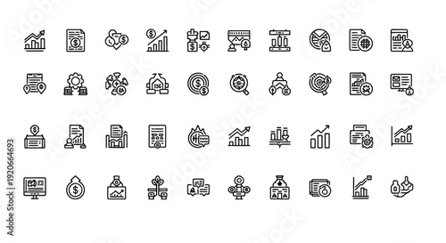 Business analytics and finance icons set