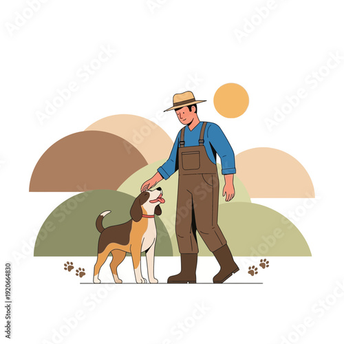 Harmonious Rural Companion A Farmer And His Loyal Beagle Friend Enjoying Outdoors