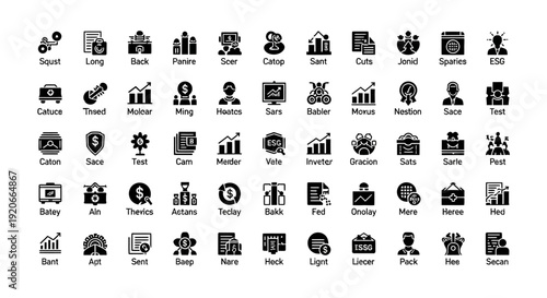 Business and Finance Icons Set, Glyph Style