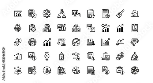 Business and Finance Icons Set, Outline Style