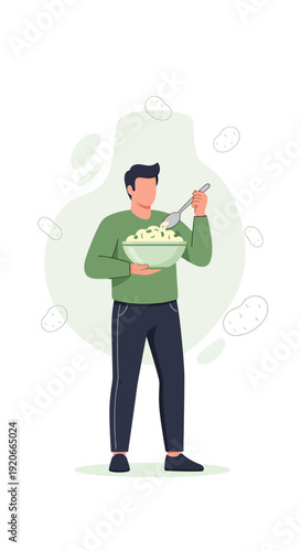 Healthy Breakfast Routine Vibrant Illustration Of A Man Enjoying His Morning Meal