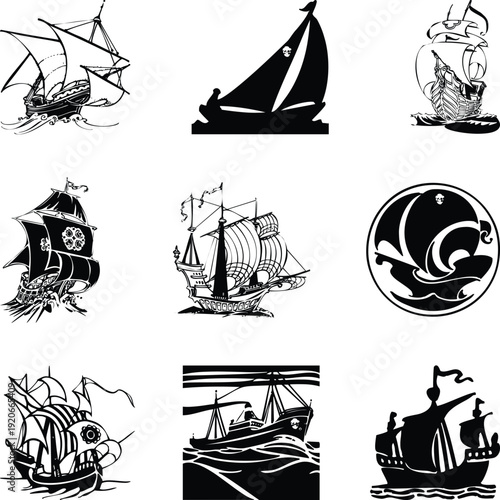 Collection of vintage sailboat and ship illustrations