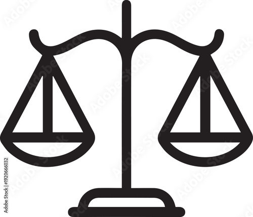 Scales of justice line icon representing law, legal system, and court symbols.