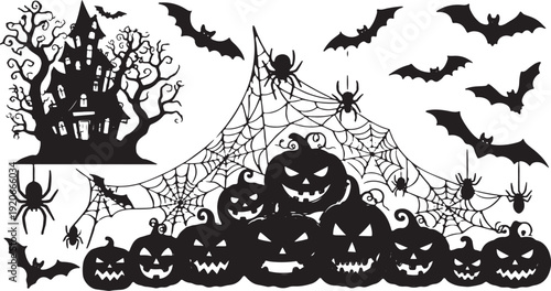 scarry element for halloween. silhouette, flat, monochrome or black and white concept. horror, ghost, dark, event, mystery themes