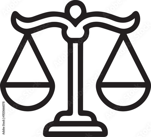 Scales of justice line icon representing law, legal system, and court symbols.