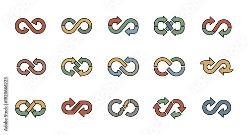 Infinity Symbol Vector Icons Set with Arrows, Continuous Loop and Cycle Concepts
